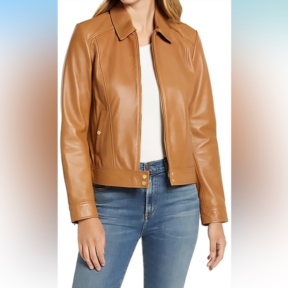 COLE HAAN Women's Leather Shirt Collar Jacket NWT - Picture 2 of 3